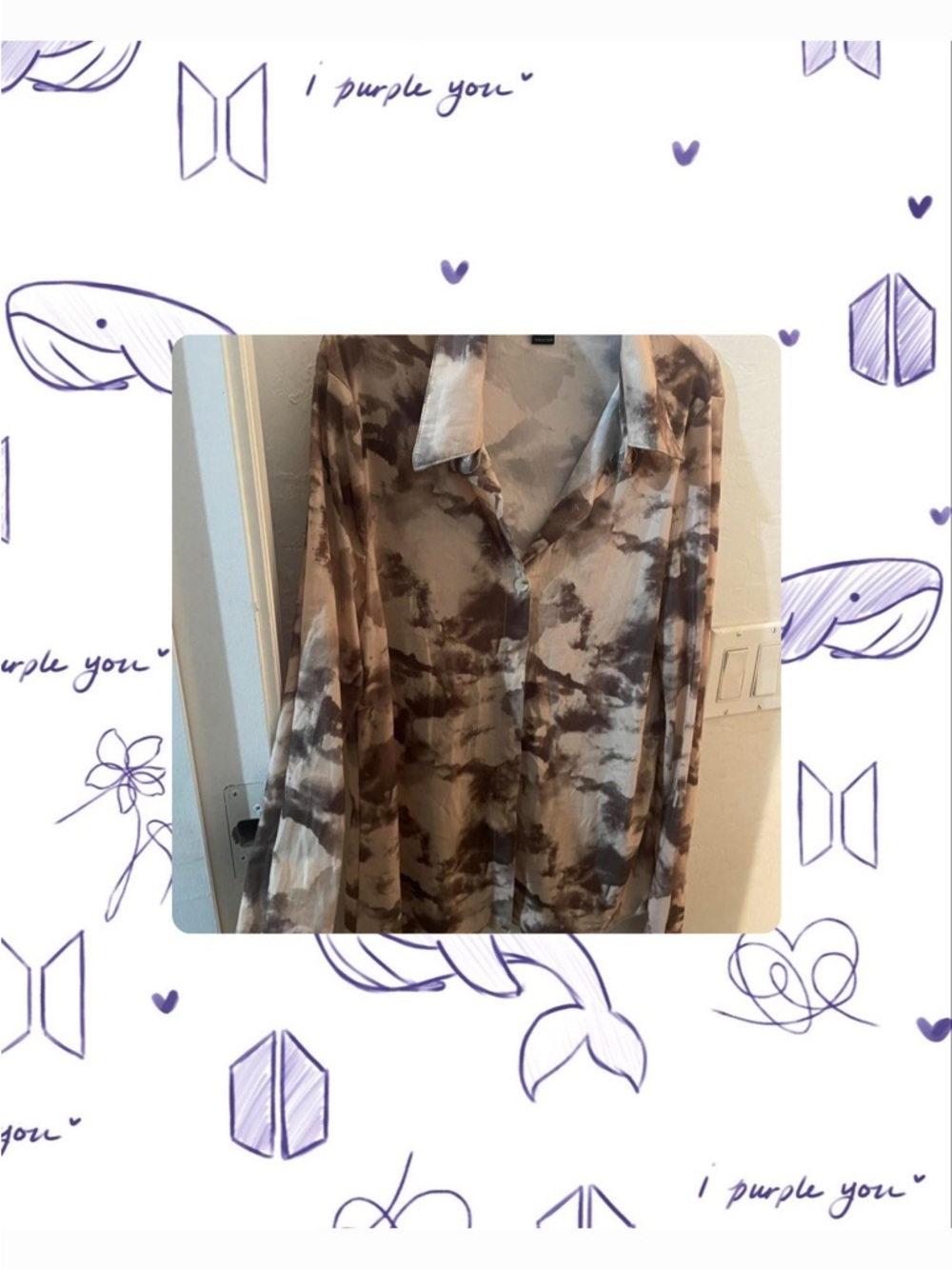 Sheer Tie-Dye Button-Up Blouse - Taupe/Beige